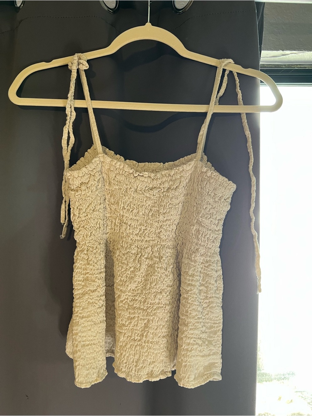 Zara Cream Smocked Tie-Strap Tank Top